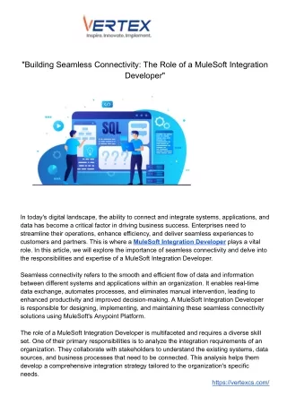 "Building Seamless Connectivity: The Role of a MuleSoft Integration Developer"