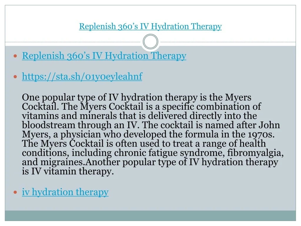 PPT - Replenish 360’s IV Hydration Therapy PowerPoint Presentation ...