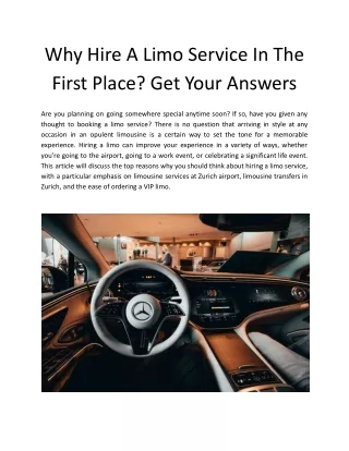 Why Hire A Limo Service In The First Place? Get Your Answers