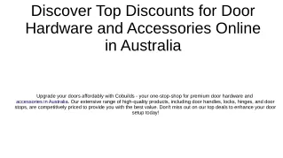 Discover Top Discounts for Door Hardware and Accessories Online in Australia