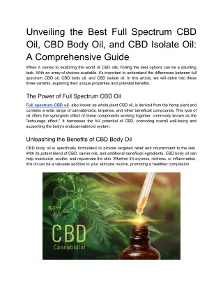 Unveiling the Best Full Spectrum CBD Oil, CBD Body Oil, and CBD Isolate Oil_ A Comprehensive Guide