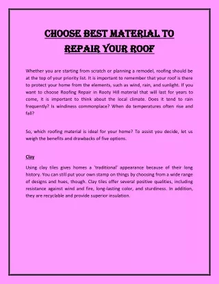 Choose Best Material to Repair Your Roof