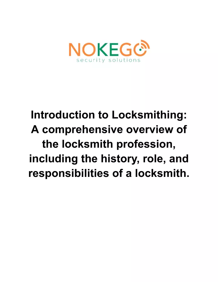 introduction to locksmithing a comprehensive