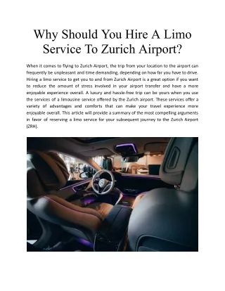 Why Should You Hire A Limo Service To Zurich Airport?