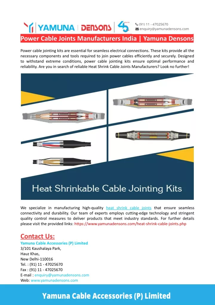 power cable joints manufacturers india yamuna
