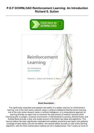 [pdf] Free PDF Reinforcement Learning: An Introduction by Richard S. Sutton FOR