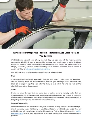 Windshield Damage No Problem! Preferred Auto Glass Has Got You Covered