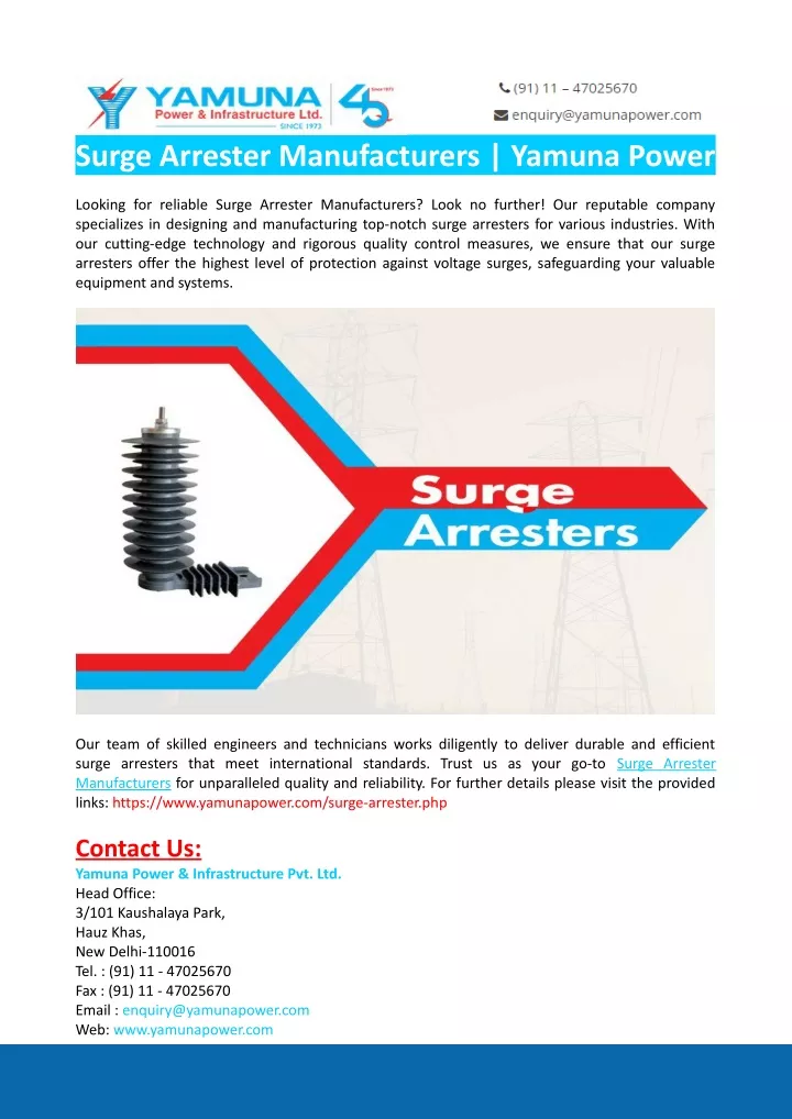 surge arrester manufacturers yamuna power