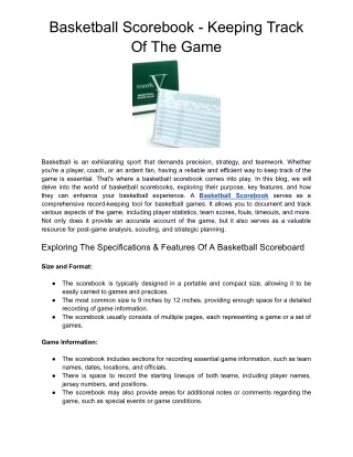 Basketball Scorebook - Keeping Track Of The Game