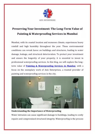 Preserving Your Investment The Long-Term Value of  Painting & Waterproofing Services in Mumbai
