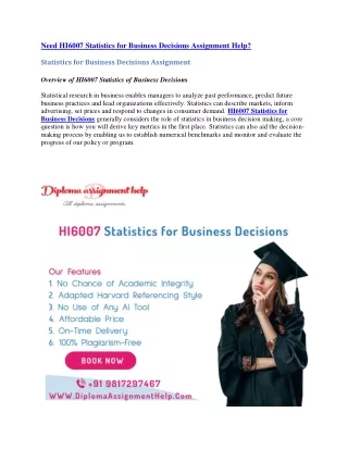 Need HI6007 Statistics for Business Decisions Assignment Help
