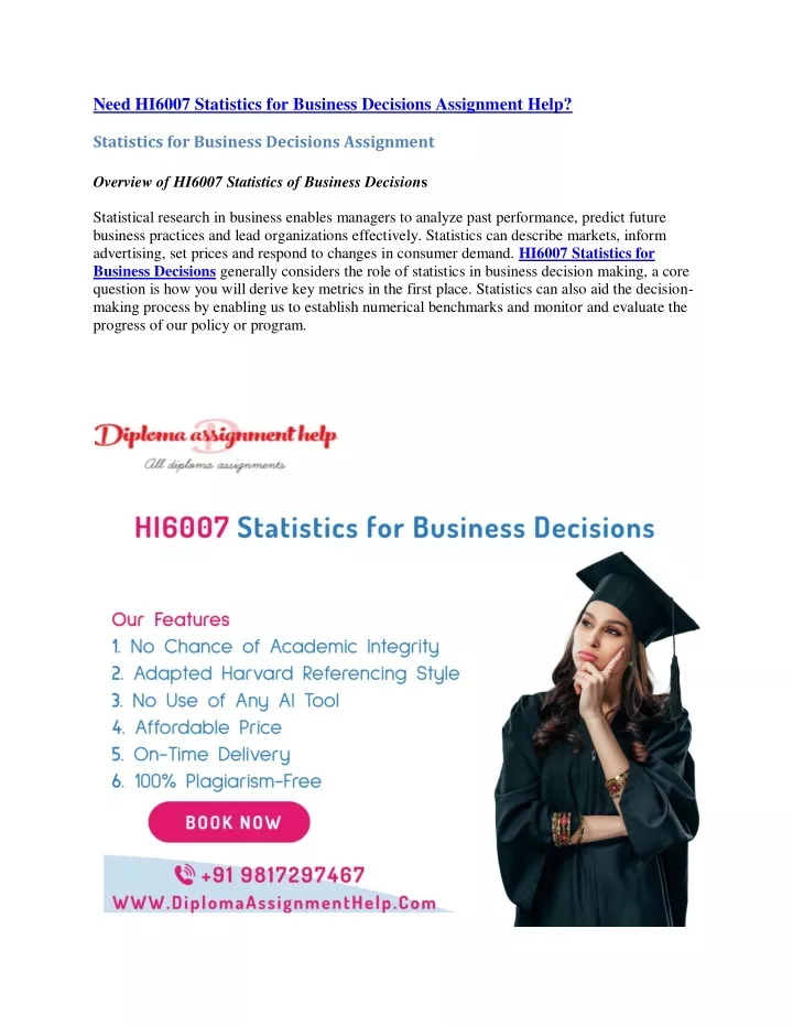 need hi6007 statistics for business decisions