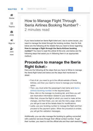 How to Manage Flight Through Iberia Airlines Booking Number?