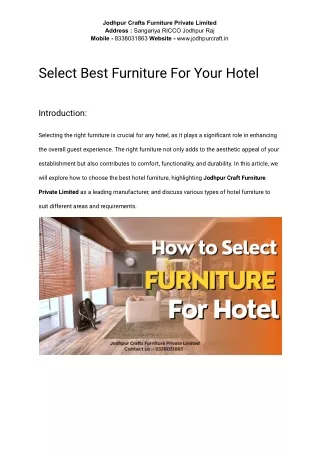How to Select Best Furniture For Hotel Guide