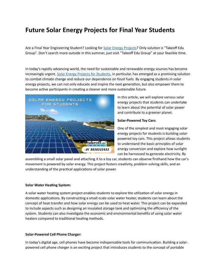 future solar energy projects for final year