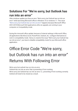 _We’re sorry, but Outlook has run into an error