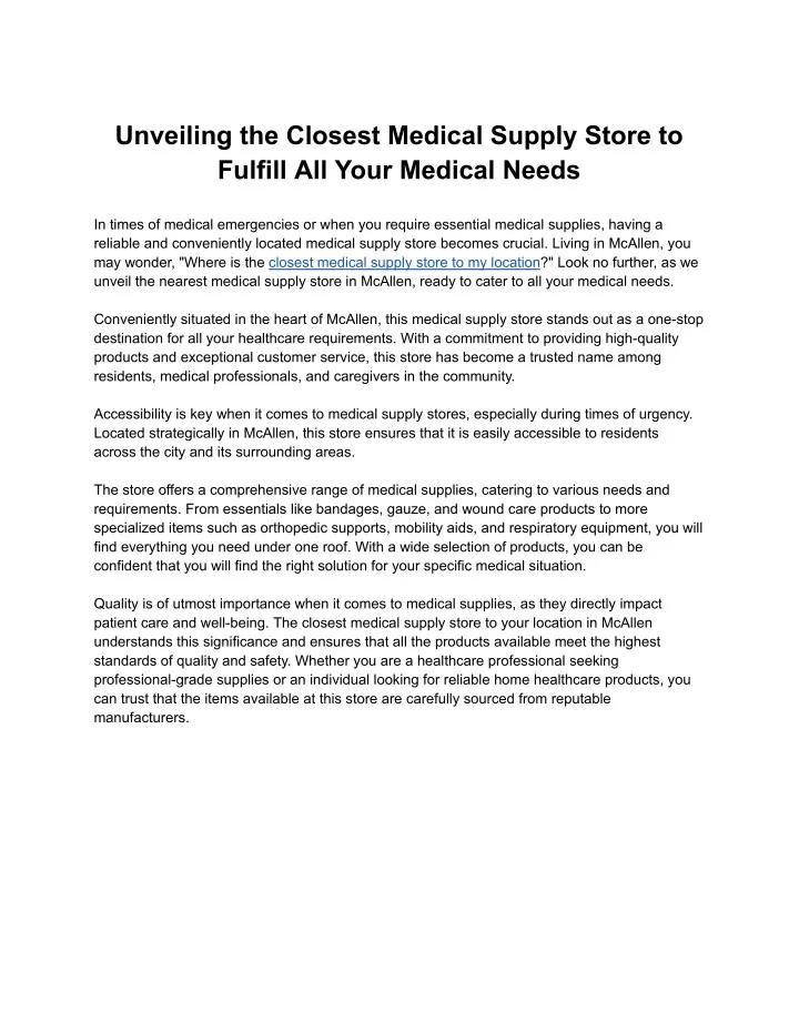 unveiling the closest medical supply store