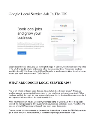 Google Local Service Ads In The UK