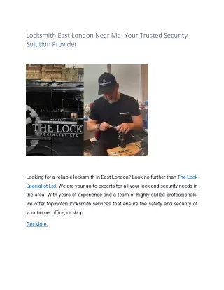 Locksmith East London Near Me Your Trusted Security Solution Provider