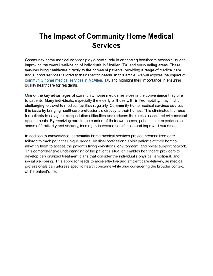the impact of community home medical services