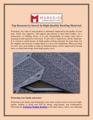 Top Reasons to Invest In High Quality Roofing Material
