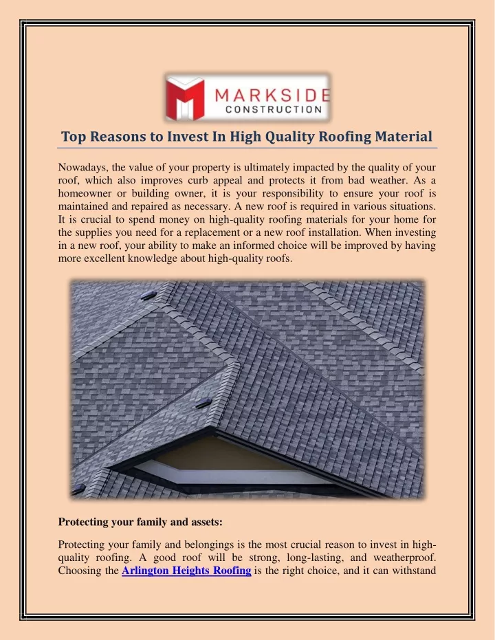 top reasons to invest in high quality roofing