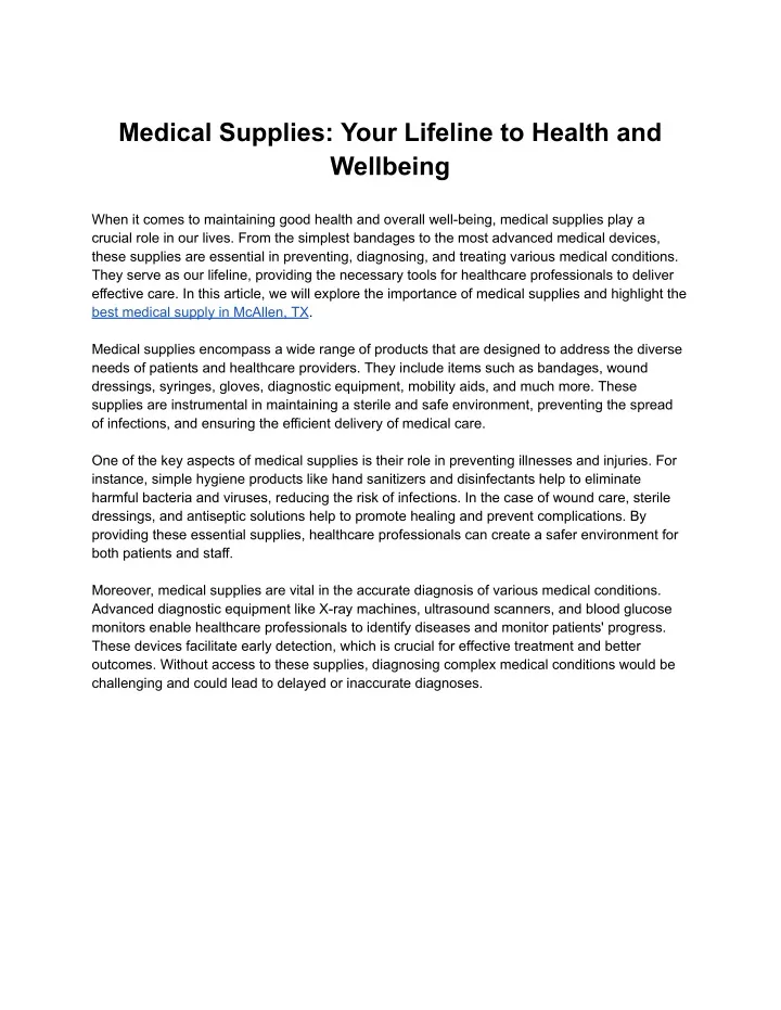 medical supplies your lifeline to health
