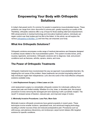 Empowering Your Body with Orthopedic Solutions