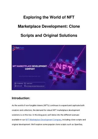 Exploring the World of NFT Marketplace Development Clone Scripts and Original Solutions