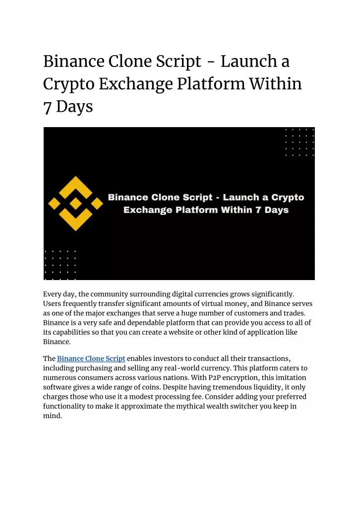 binance clone script launch a crypto exchange