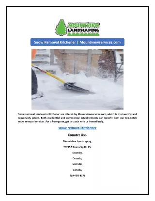 Snow Removal Kitchener | Mountviewservices.com