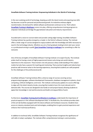 snowflake software training institute empowering