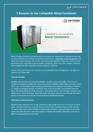 Top 5 Reasons to Choose Collapsible Metal Containers