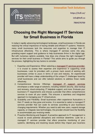 Choosing the Right Managed IT Services for Small Business in Florida