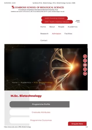 Symbiosis M.Sc. Biotechnology -M.Sc. Biotechnology Courses -SSBS