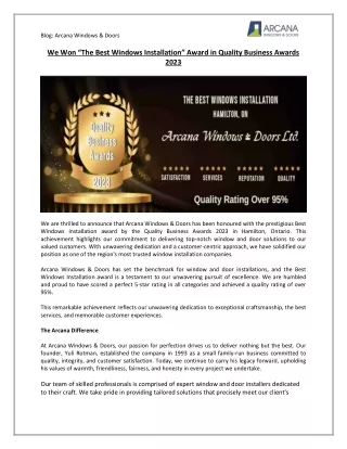 We Won “The Best Windows Installation” Award in Quality Business Awards 2023.