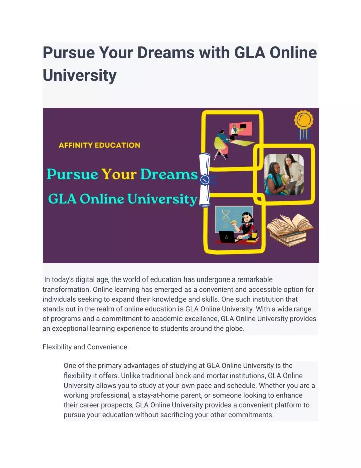 pursue your dreams with gla online university