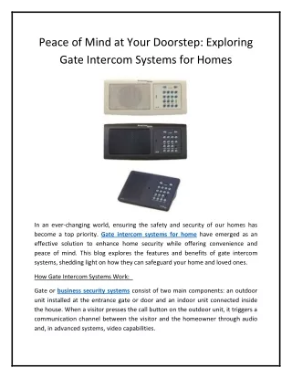 Peace of Mind at Your Doorstep Exploring Gate Intercom Systems for Homes