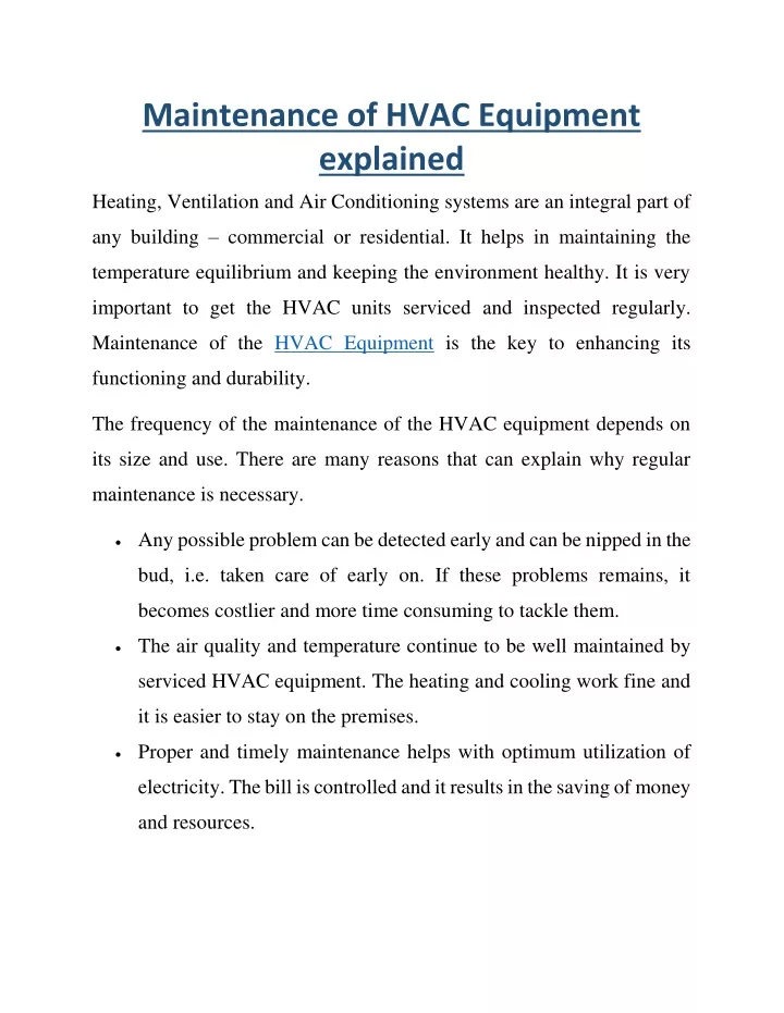 maintenance of hvac equipment explained
