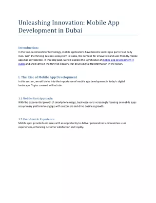 Unleashing Innovation Mobile App Development in Dubai