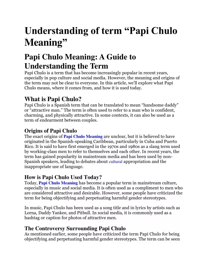 understanding of term papi chulo meaning papi