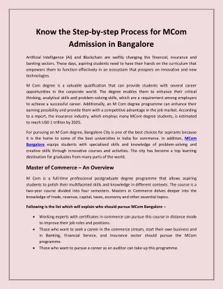 Know the Step-by-step Process for MCom Admission in Bangalore