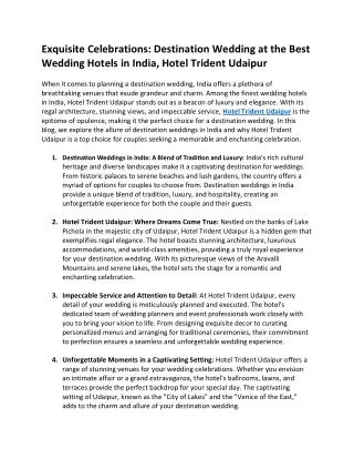 Destination Wedding Marvel - Hotel Trident Udaipur, India