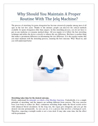 Why Should You Maintain A Proper Routine With The Jelq Machine
