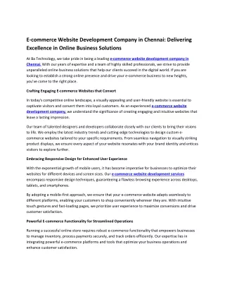 E-commerce Website Development Company in Chennai