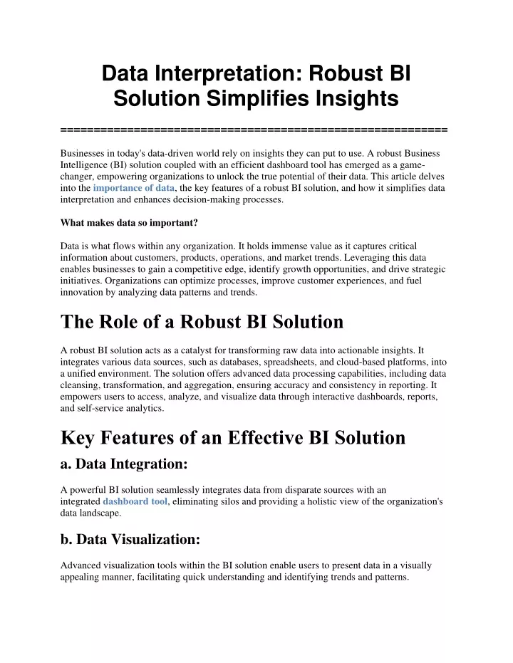 data interpretation robust bi solution simplifies