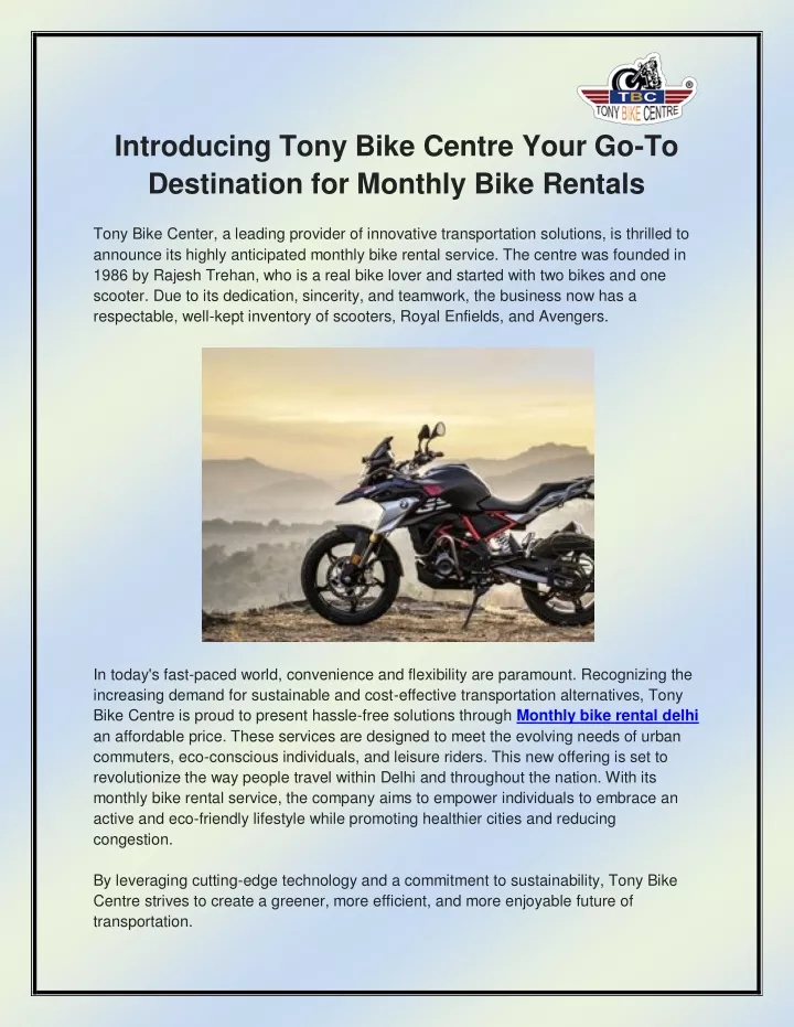 introducing tony bike centre your