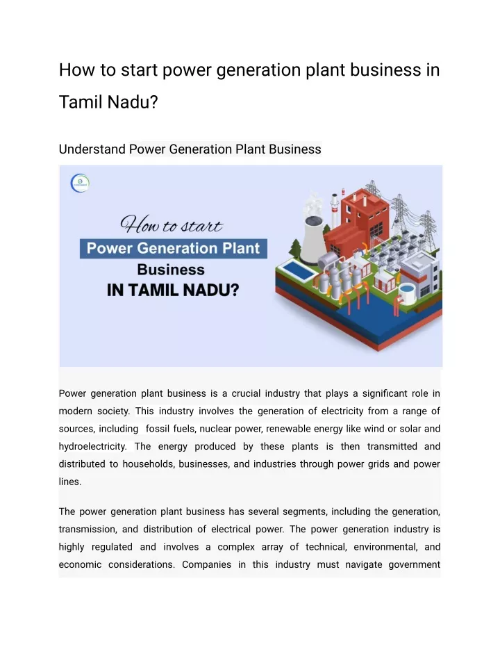 how to start power generation plant business in