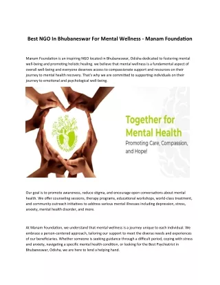 Best NGO In Bhubaneswar For Mental Wellness - Manam Foundation