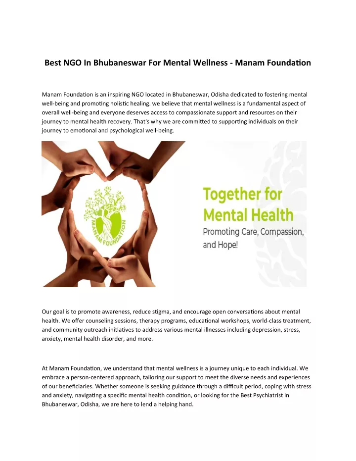 best ngo in bhubaneswar for mental wellness manam